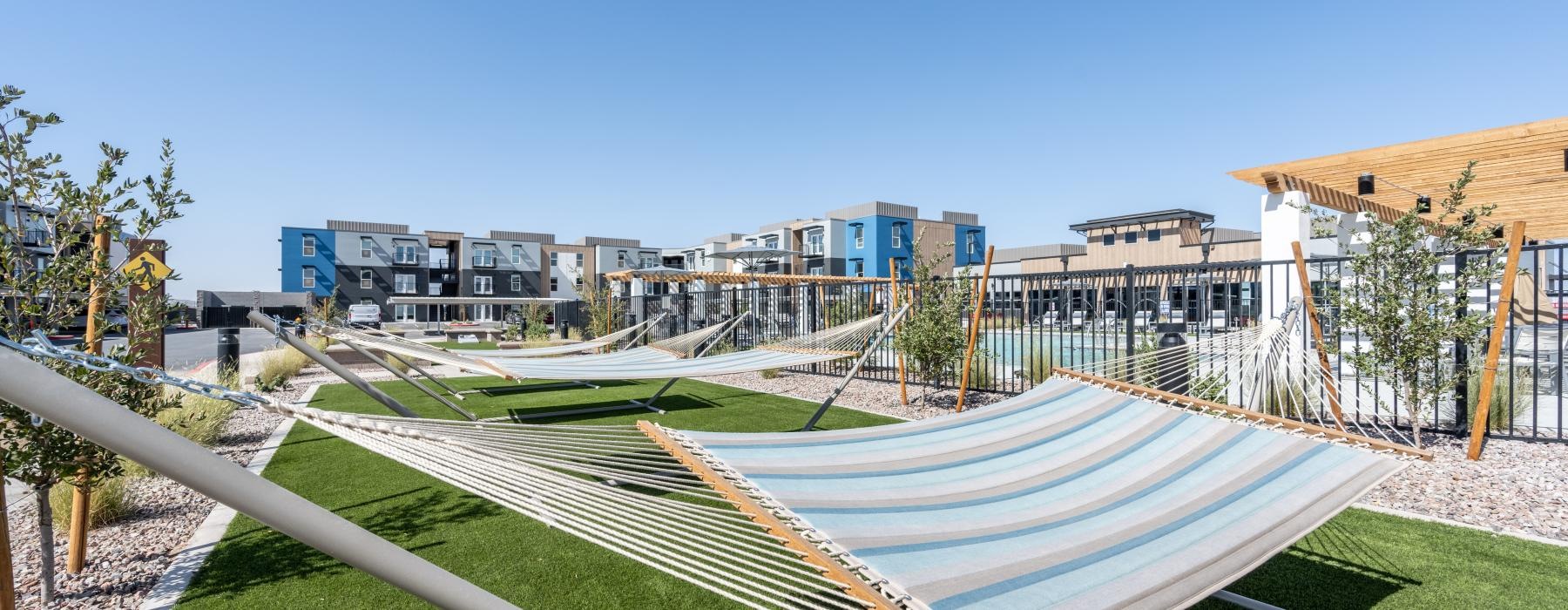 a swimming pool in a park