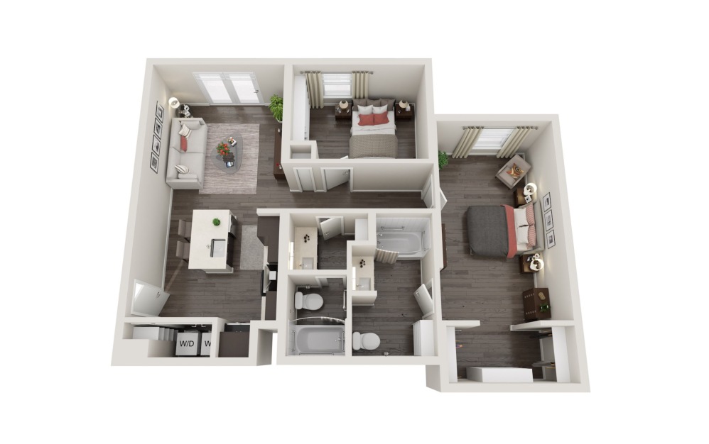 Floorplan of a 2 Bed Apartment Home in 3D