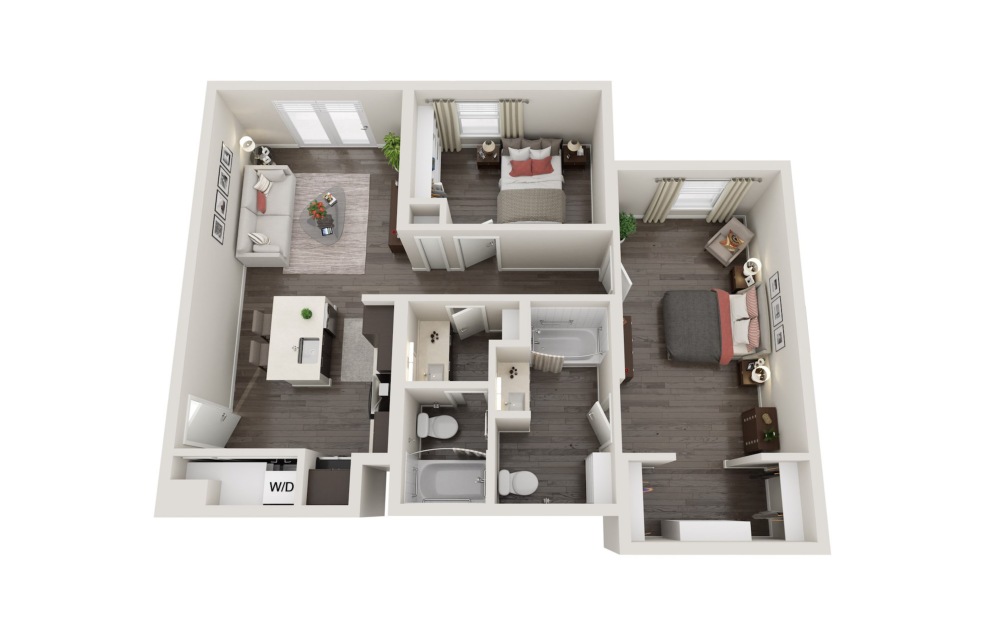 Floorplan of a 2 Bed Apartment Home in 3D