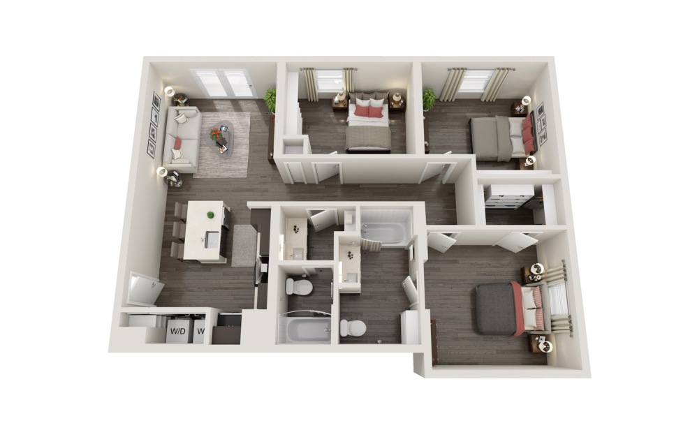 Floorplan of a 3 Bed Apartment Home in 3D