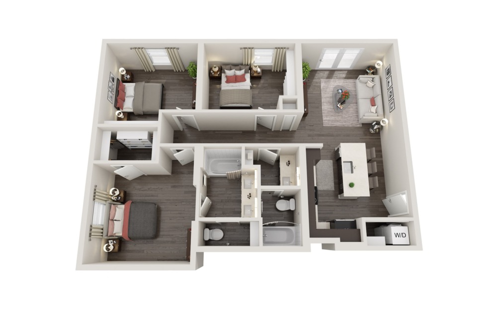 Floorplan of a 3 Bed Apartment Home in 3D