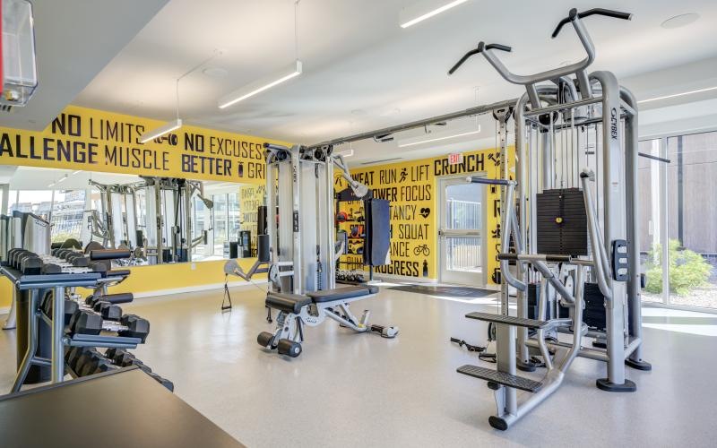 a gym with treadmills